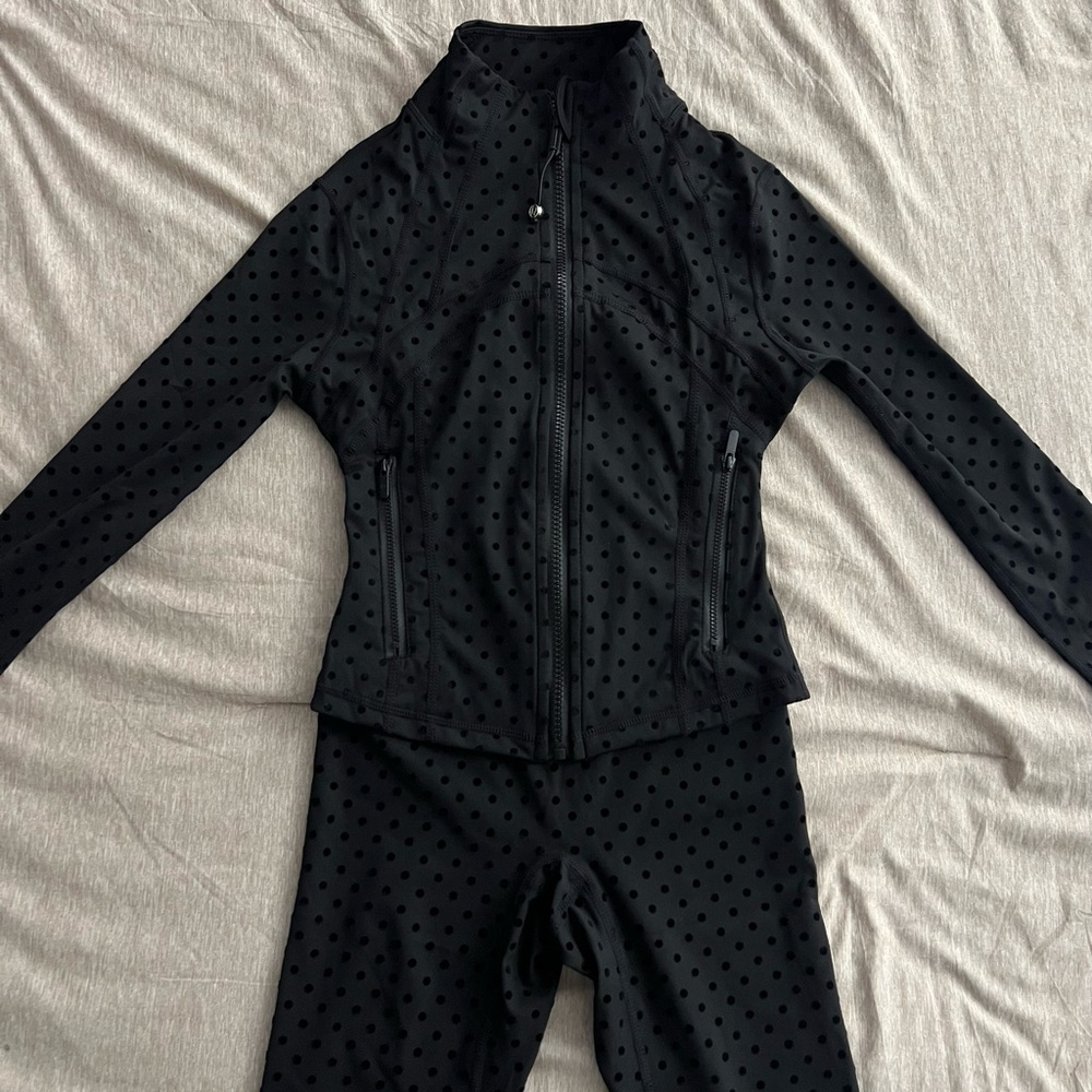 Black Polka Dot Active Jacket and Leggings Set